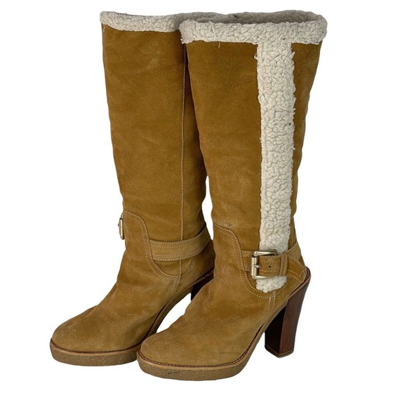 Michael Kors Sheepskin Derby Camel Brown Boots Womens Size 6.5 Lined - Picture 3 of 12